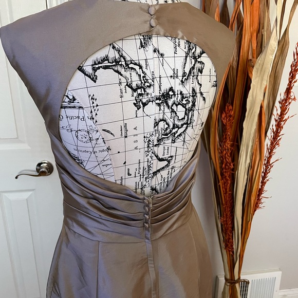 Taffeta Cutout Keyhole Mocha Puffy Pleated Draped Coquette Flare Evening Formal - Picture 4 of 7